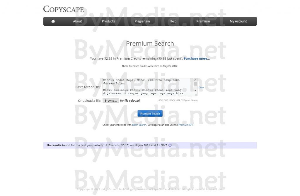 Screenshot 2021 06 18 Copyscape Premium Search Bisnis 1300kata Bisnis Kedai Kopi